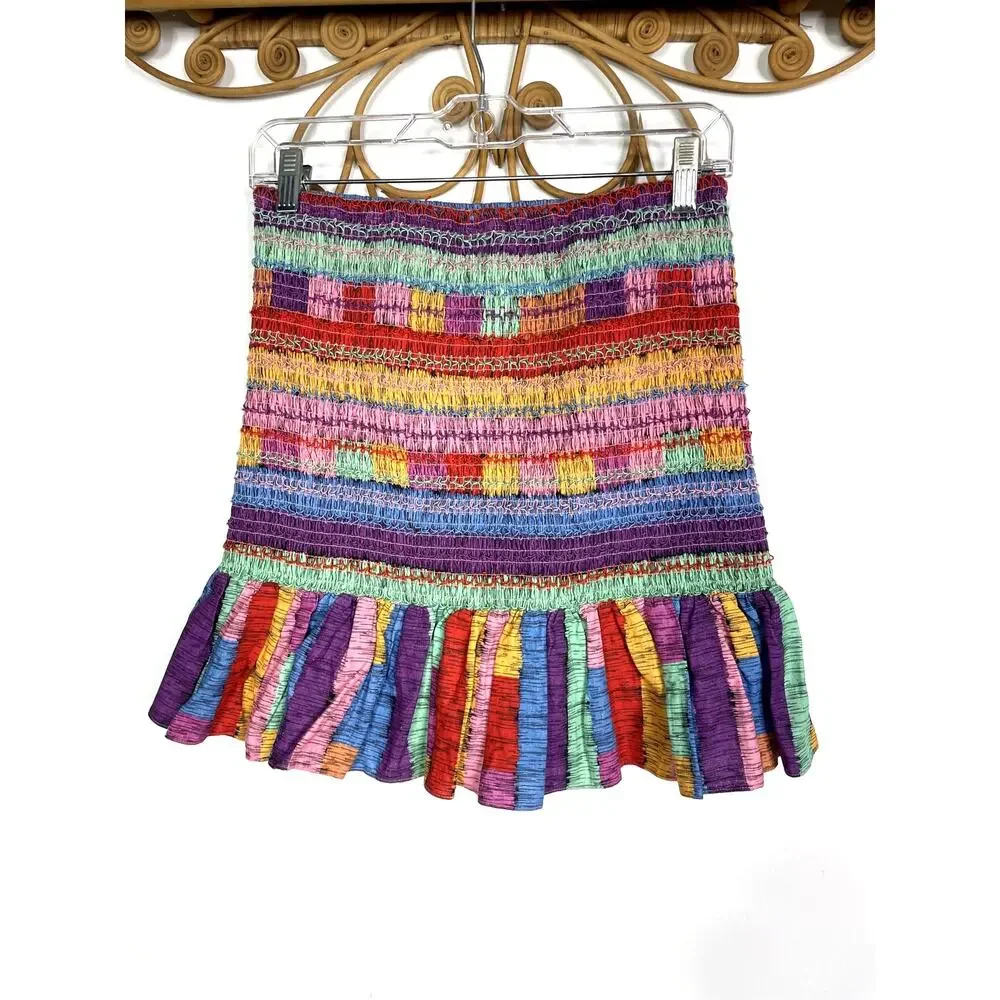Farm Rio Embroidered Stripes Mini skirt S - Picture 3 of 9